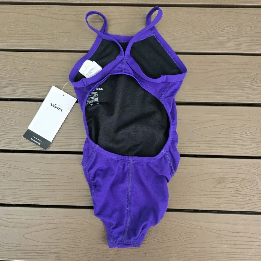 Nike Youth Girl's Solid Royal Purple Racerback One Piece Swim Suit Sz 20 New
